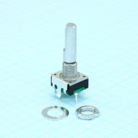 PEC11R-4225F-S0024 Энкодер PEC11, 24 щелчка, 24 импульса, металлический вал с лыской 25мм, с кнопкой, горизонтальные выводы,крепление на гайку 7мм BOURNS pe53947 фото