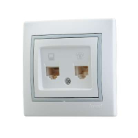 Розетка компьютерная + телефонная 2-м СП Mira RJ45 + RJ11 IP20 с сер. вставкой бел. 701-0215-143 Lezard pe556220 фото