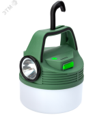 Фонарь аккумуляторный кемпинговый походный 16Вт SMD LED+3Вт LED Li-ion 18650 2400мА.ч Power-bank корпус ABS-пластик индикатор уровня заряда USB-шнур складной крючок для подвешивания матов. рассеив. KO pe758208 фото