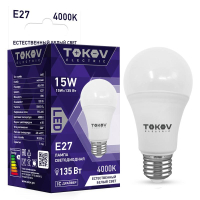 Лампа светодиодная 15Вт А60 4000К Е27 176-264В TKE-A60-E27-15-4K TOKOV ELECTRIC pe575438 фото