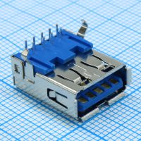 DS1095-05-LNR0 Разъем USB 3.0 A розетка угловая на плату, синий изолятор, монтаж в отверстия CONNFLY pe521935 фото