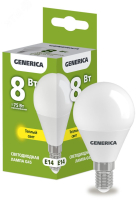 Лампа светодиодная G45 шар 8Вт 230В 3000К E14 GENERICA LL-G45-08-230-30-E14-G IEK pe797160 фото