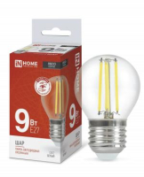Лампа светодиодная LED-ШАР-deco 9Вт шар прозрачная 4000К нейтр. бел. E27 1040лм 230В 4690612026282 IN HOME pe687957 фото