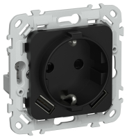 FLITE Роз.с з/к/ш 16А USB AA 3,1А б/к РСЮша11-1-ФлЧ чер. IEK FI-R14-16-1-U21-D31-K02 фото