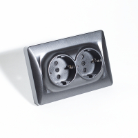 Розетка электрическая 2x2К+З, 16А, 220-250V (антрацит) 201023 фото