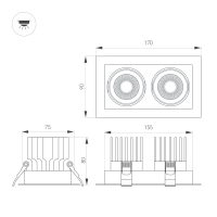 Светильник MS-VORTEX-BUILT-S170x90-2x12W Day4000 (WH-WH, 20 deg, 230V) (IP20 Металл, 5 лет) 057770 фото