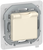 IEK INSPIRIA Слоновая кость Розетка 2К+З IP 44 с откидной крышкой и шторками - немецкий стандарт - 16 А - 250 В. 6737411 фото
