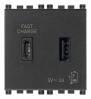 Vimar Зарядное устройство с разъемом USB C+C 5V 3A, 2мод., серая 19295.CC фото