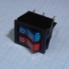 IRS-2101-1B3-BL+R/B Переключатель 2х-клавишный с подсветкой 15A 250VAC прямоугольная кнопка синяя + красная Jietong pe154148 фото
