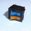IRS-2101-1B3-Y+BL/B Переключатель 2х-клавишный с подсветкой 15A 250VAC прямоугольная кнопка желтая + синяя Jietong pe154158 фото